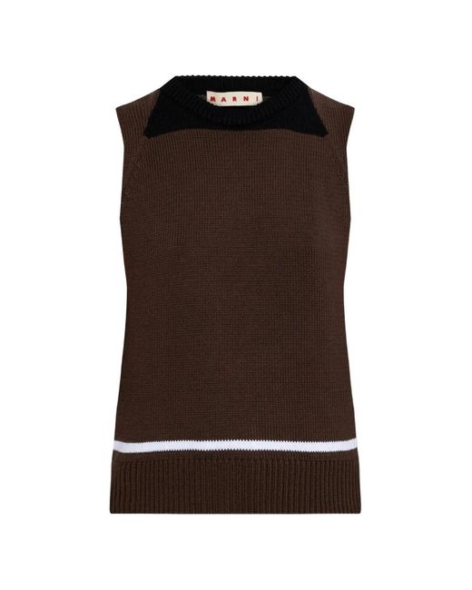 Marni Brown Logo-Embroidered Knitted Top