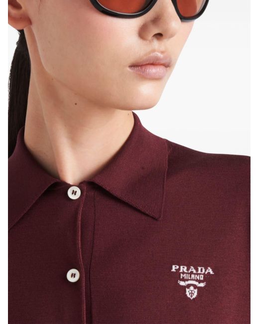 Prada Embroidered-logo Silk Polo Shirt