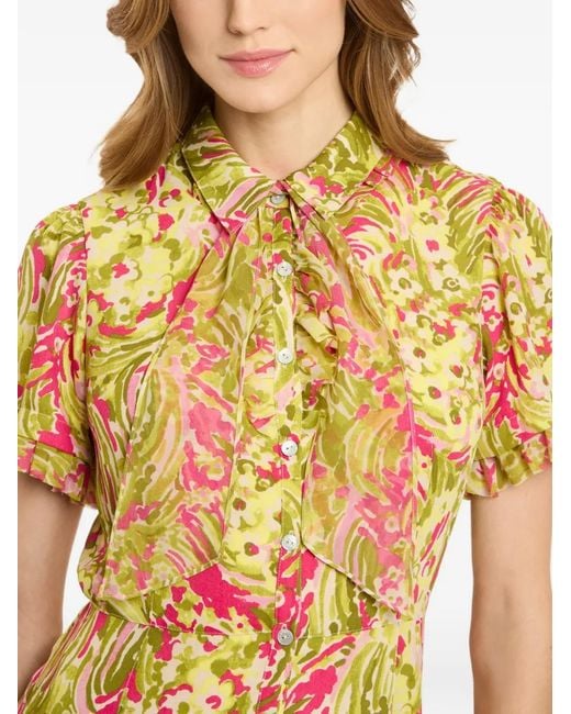 Cinq À Sept Yellow Floral-Print Tiered Dress
