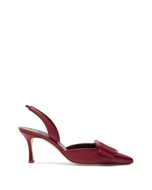 Manolo Blahnik Red Mayslibi Buckle-Detail Heeled Pumps
