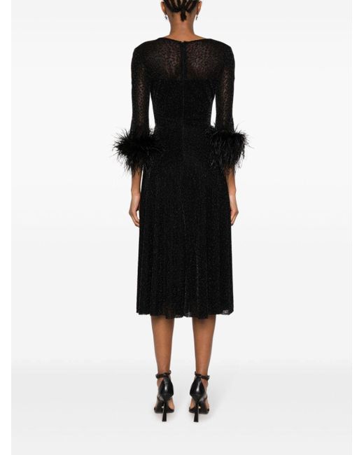 Nissa Feather-trim V-neck Dress in het Black