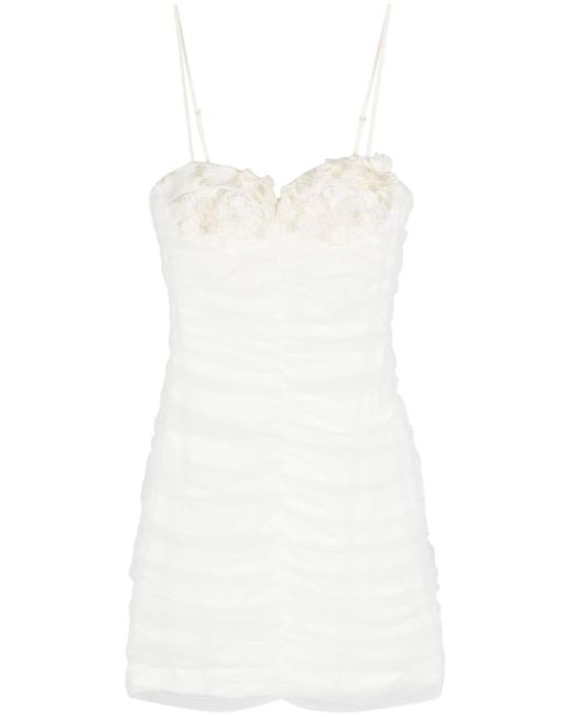 ROTATE BIRGER CHRISTENSEN White Floral Appliqué Tulle Mini Dress