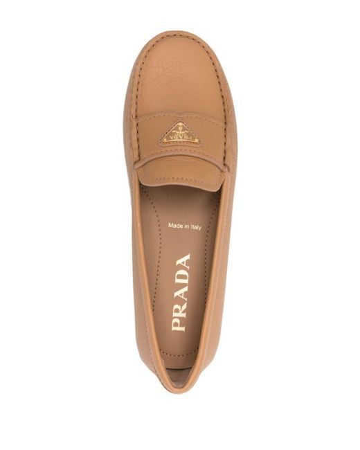 Prada Natural Triangle-logo Leather Driving Loafers
