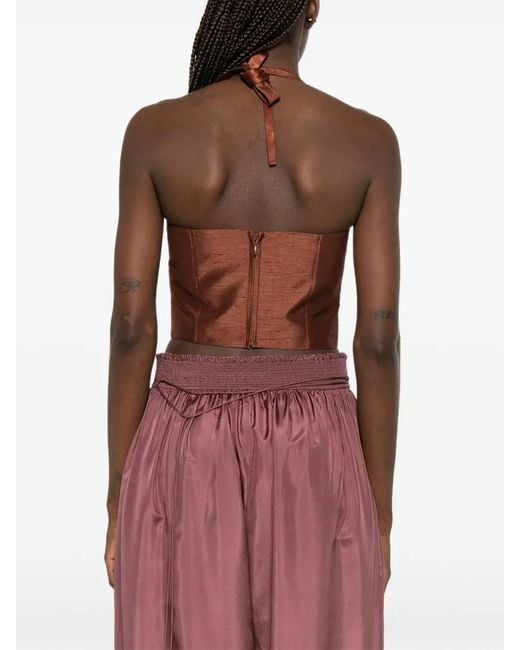ShuShu/Tong Brown Bead-Embellished Bow-Detail Top