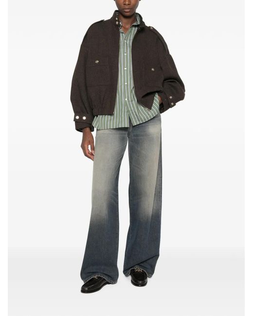 Maje Black Herringbone-Pattern Stand-Up Collar Jacket