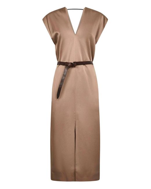 Vestido midi con cinturón Brunello Cucinelli de color Brown
