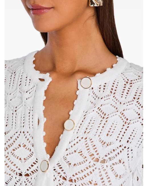retroféte White Giuliana Ruffled Pointelle-Knit Cardigan