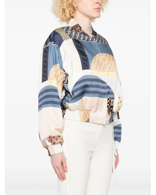Fendi Blue Reversible Cropped Bomber Jacket