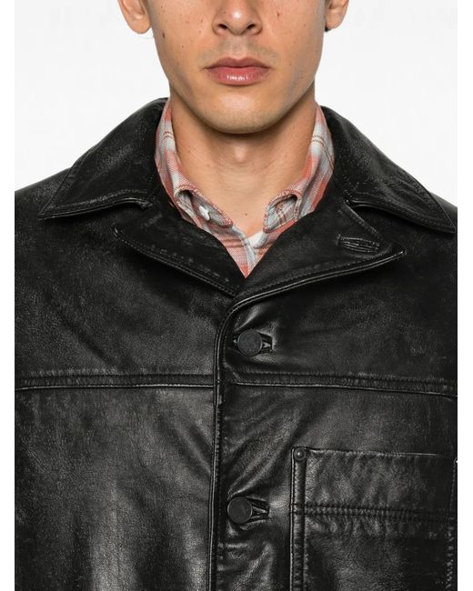 G-Star Black Leather Chore Jacket for men
