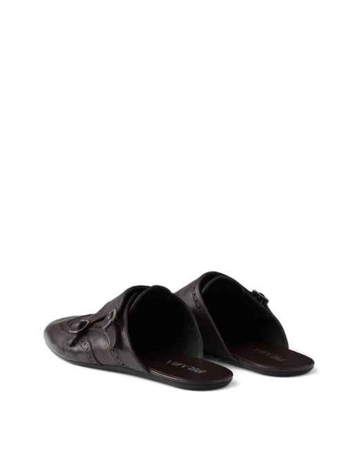Prada White Shuffle Brogue-Embellished Leather Mules for men
