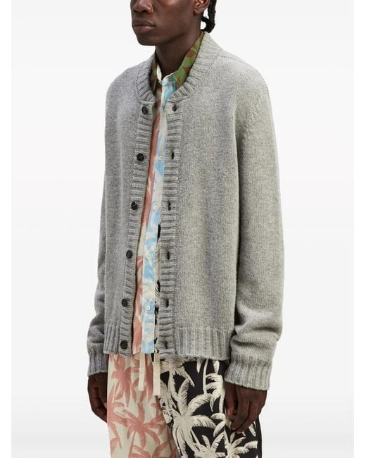 Palm Angels Gray Curved-Logo Wool-Blend Cardigan for men
