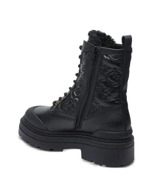 Pinko キルティング レースアップブーツ Black