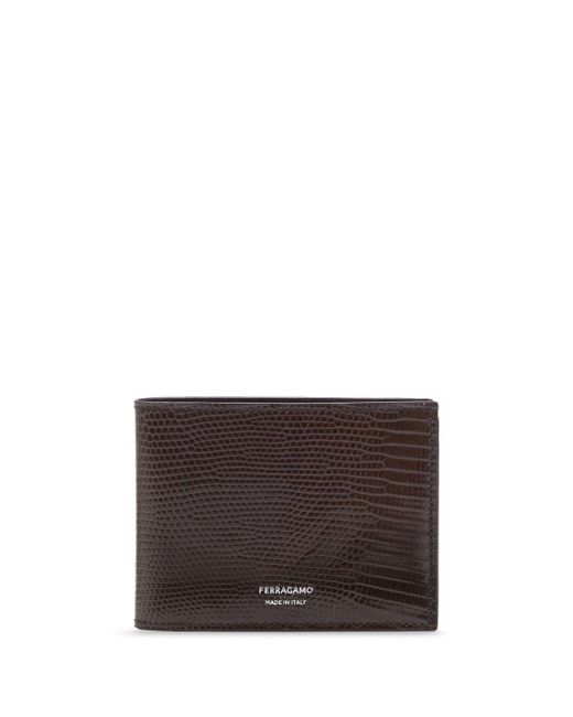 Ferragamo Brown Lizard-embossed Bi-fold Wallet for men