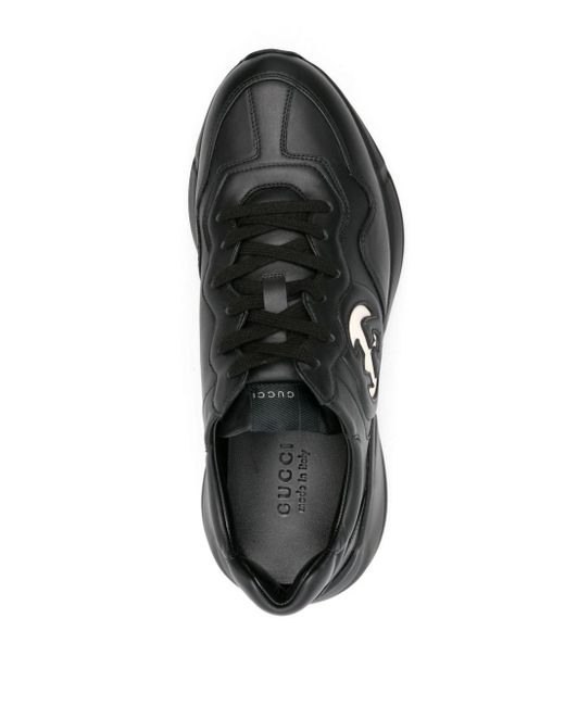 Gucci Black Rhyton Interlocking G Leather Low-top Trainers for men