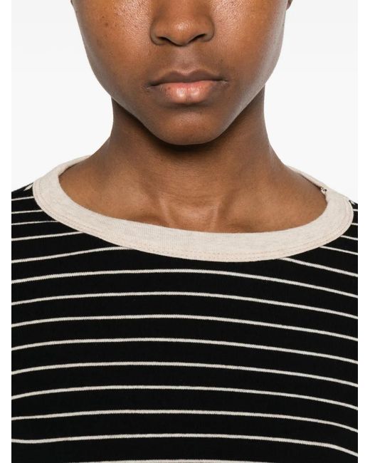 Enza Costa Black Striped Long-Sleeved Cotton T-Shirt