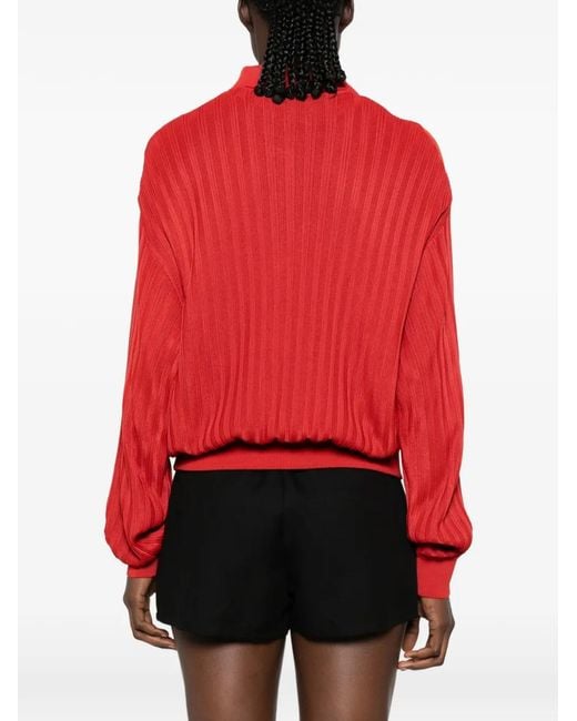 Versace Red Jewellery-Print Pleated-Sleeve Cardigan
