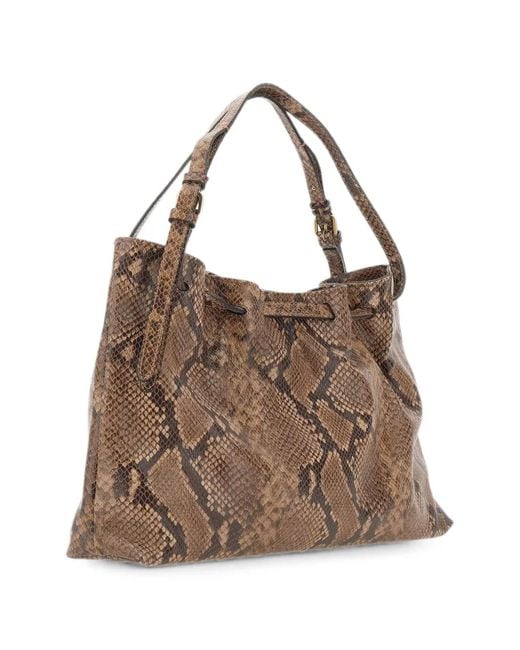 Gianni Chiarini Brown Mimi Python-Effect Leather Shoulder Bag