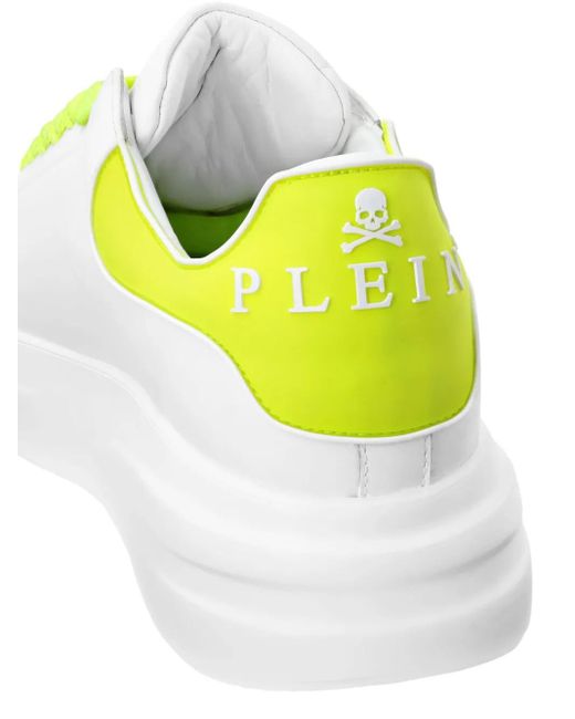 Philipp Plein Yellow Round-Toe Leather Sneakers