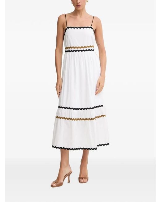 Fracomina White Ric-Rac-Trim Lace-Up Midi Dress