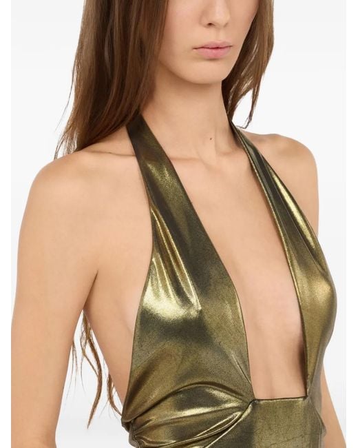 Roberto Cavalli Metallic Geometric Neckline One-Piece Swimsuit