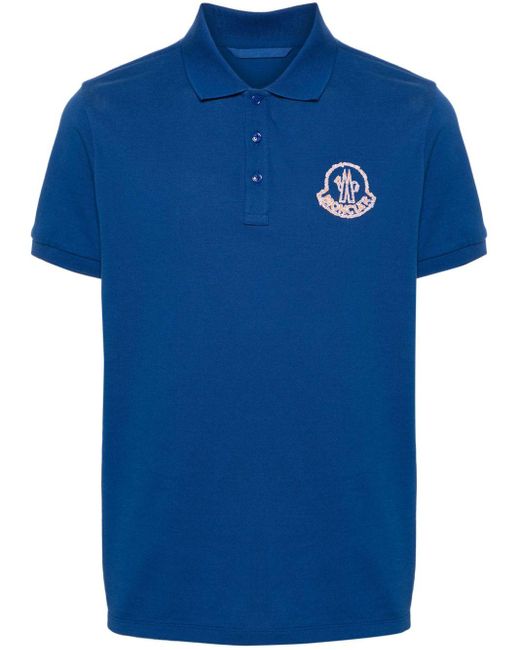 Moncler Poloshirt Met Geborduurd Logo in het Blue voor heren