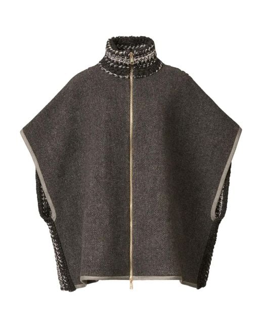 Fabiana Filippi Gray Herringbone Zip-Front Cape