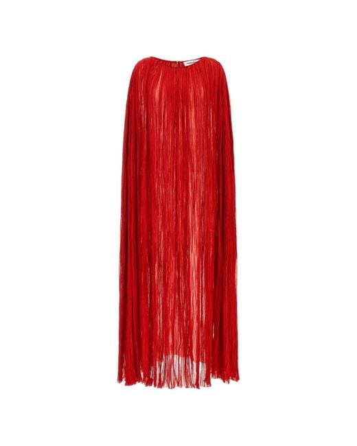 Federica Bonifaci Red Pleated Hooded Maxi Dress