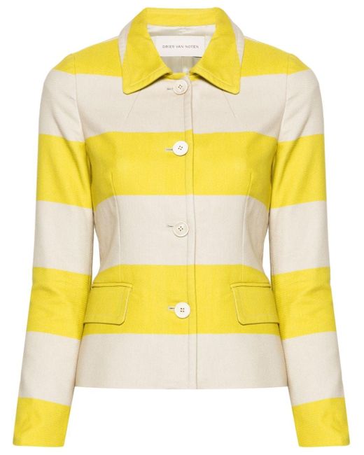 Dries Van Noten Yellow Striped Single-breasted Jacket