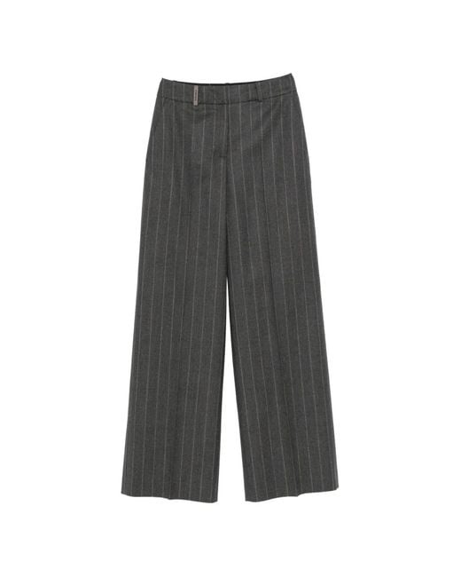 Peserico Gray Pinstripe-Pattern Palazzo Pants