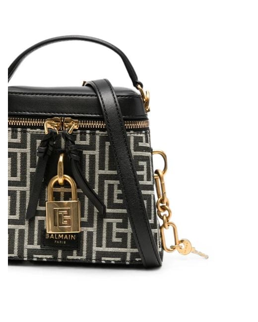 Balmain Blue Monogram-Pattern Calf Leather-Trim Mini Bag