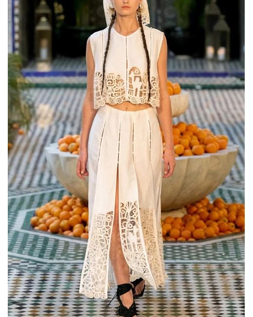 ALÉMAIS White Rosemary Embroidered Skirt
