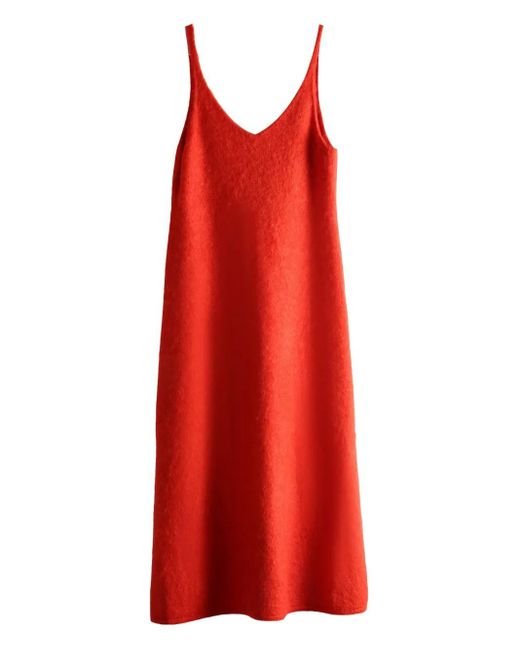 Auralee Red V-Neck Midi Dress