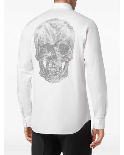Philipp Plein White Sugar Daddy Skull-Embellished Cotton T-Shirt for men