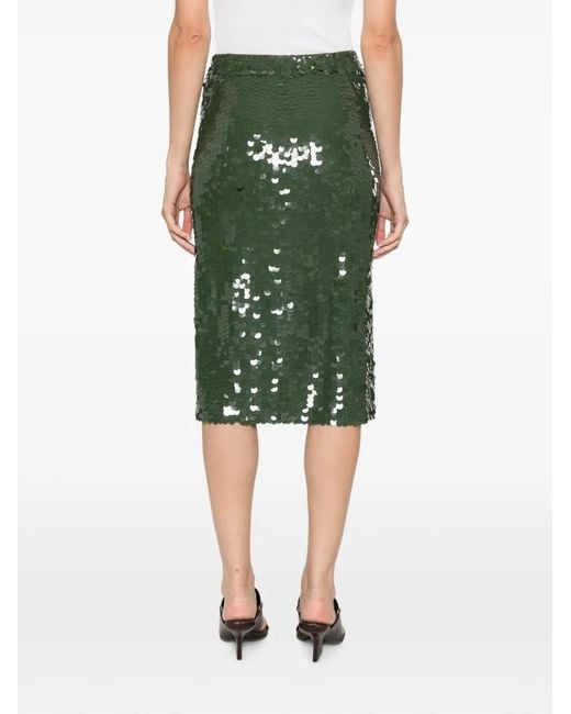 P.A.R.O.S.H. Green Sequin-Embellished Midi Skirt