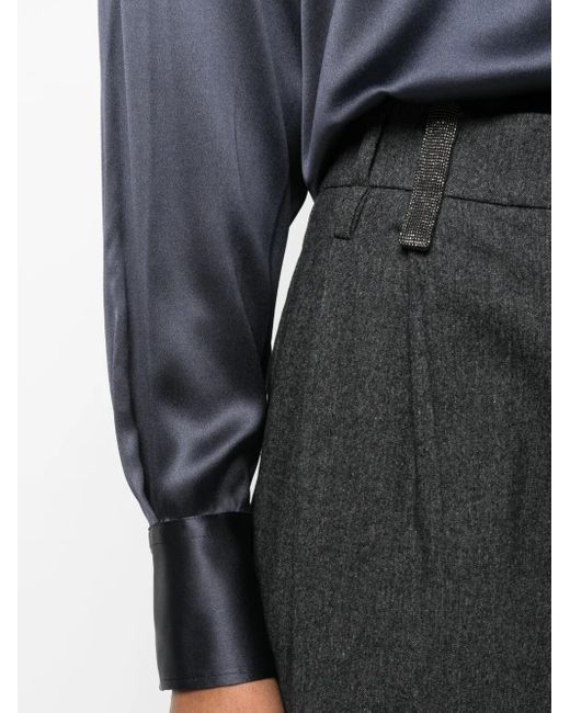 Brunello Cucinelli Gray Flanel Wool Trousers With Precious Detail