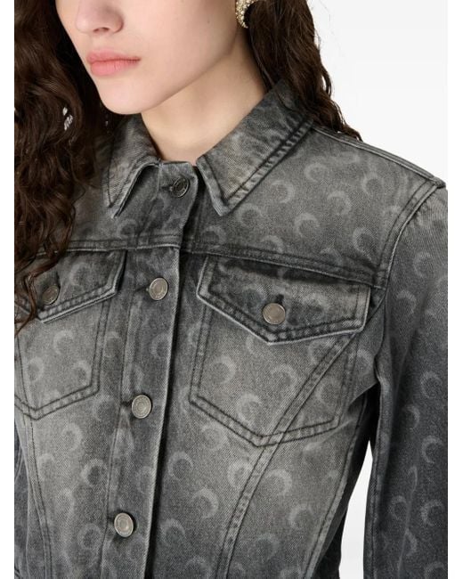 MARINE SERRE Gray Faded Cropped Denim Jacket