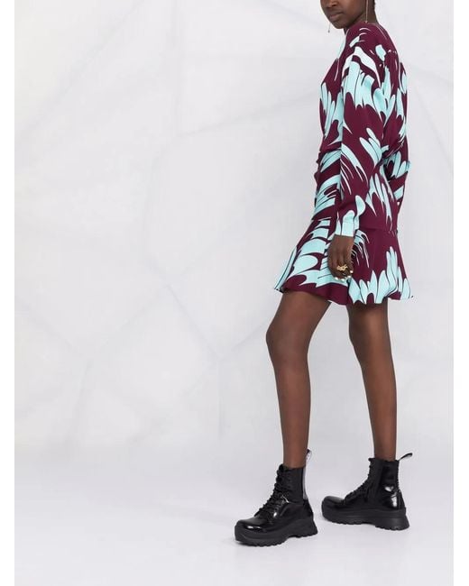 Stella McCartney Purple Abstract-Print Gathered Dress