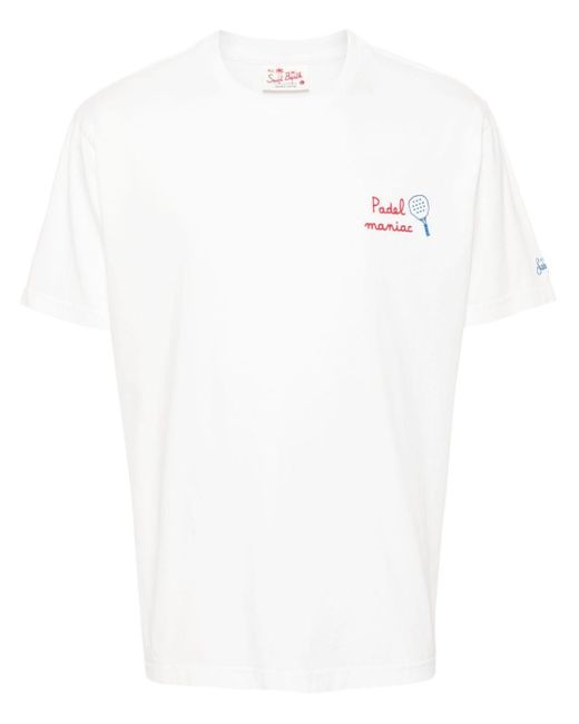 Mc2 Saint Barth White Padel Maniac-embroidered T-shirt for men