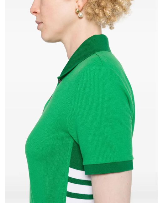 Thom Browne Green Striped Logo-Patch Polo Shirt