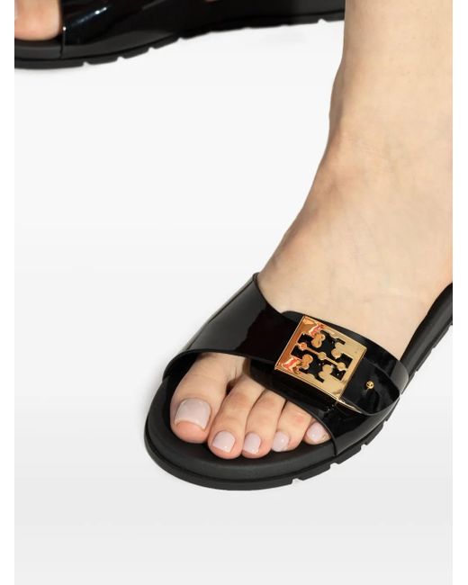 Tory Burch Black Mellow Buckle Slides