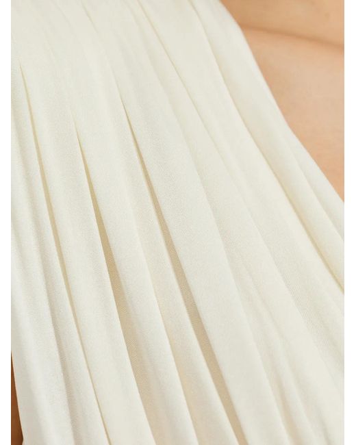 Versace White Ruched V-Neck Maxi Dress