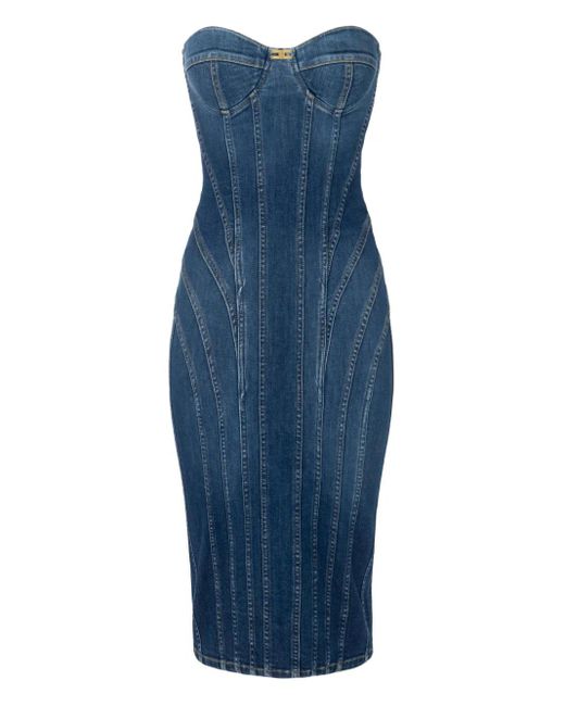 elisabetta franchi denim dress Corset-Style Denim Dress Elisabetta Franchi