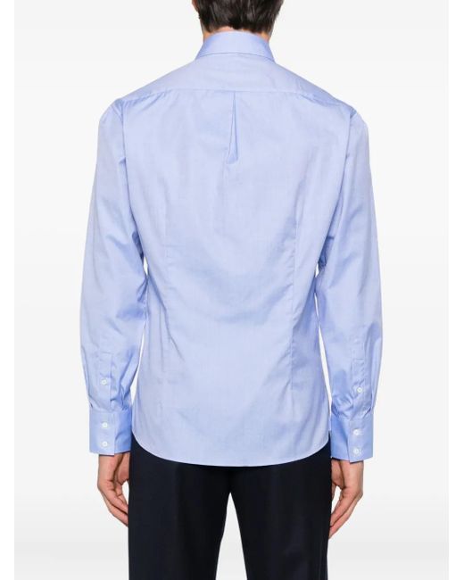 Brunello Cucinelli Blue Button-Down Cotton Shirt for men