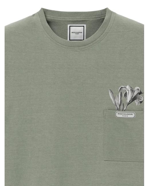 Wooyoungmi Green Floral-Print Pocket T-Shirt for men