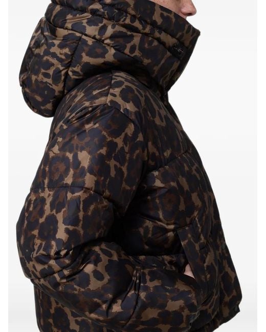 Save The Duck Black Leopard-Print Puffer Jacket