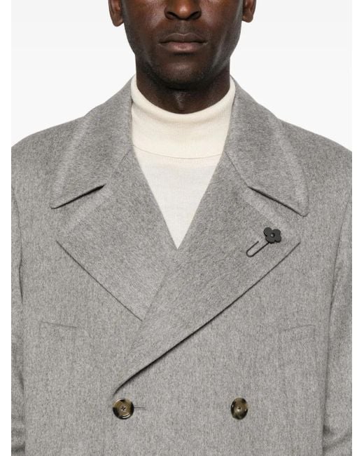 Lardini Gray Double-Breasted Wool Coat for men