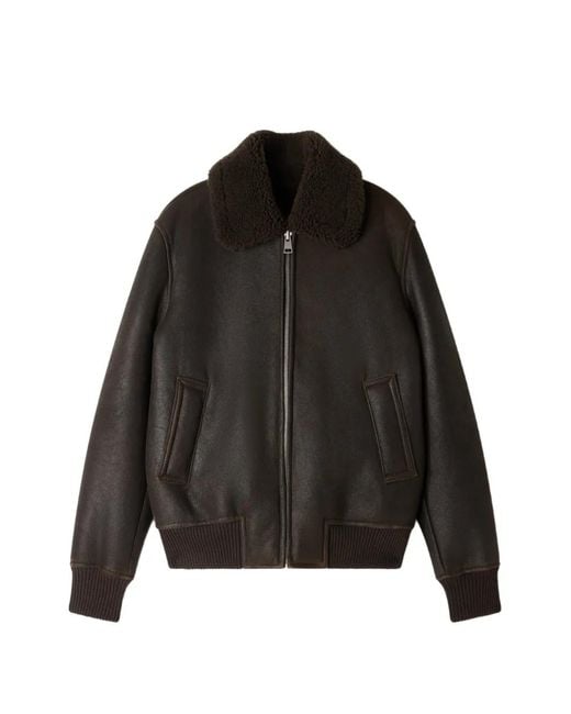Sandro Black Shearling Wing-Collar Jacket for men