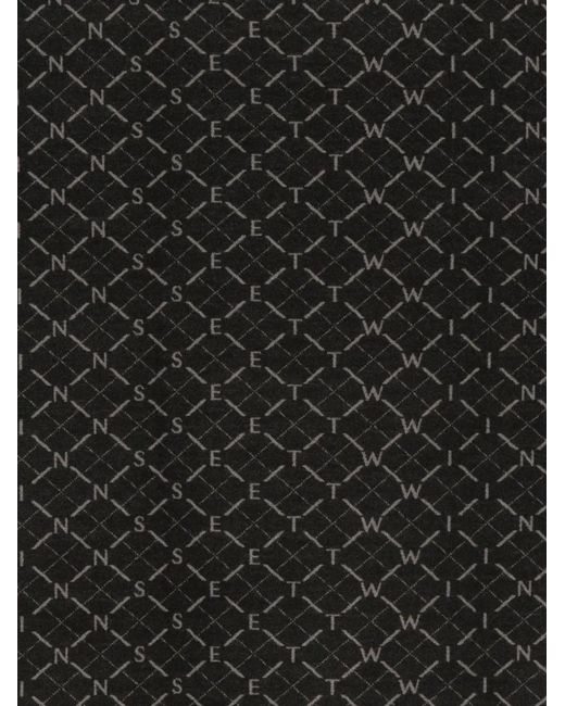 Twinset Black Logo-Pattern Frayed Scarf