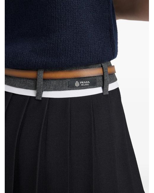 Prada Rush Stitch Geplooide Midi-Rok in het Black