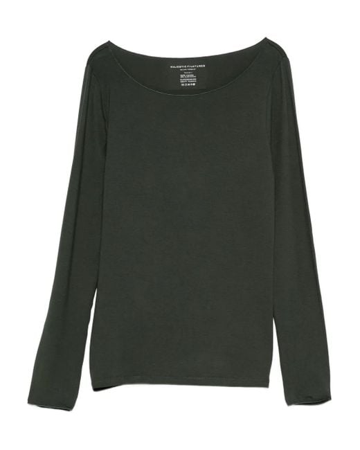 Majestic Filatures Green Boat-Neck Long-Sleeve Top